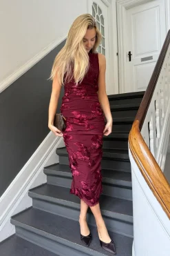 Discount BYIC Miraic Mesh Dress A23766 Bordeaux
