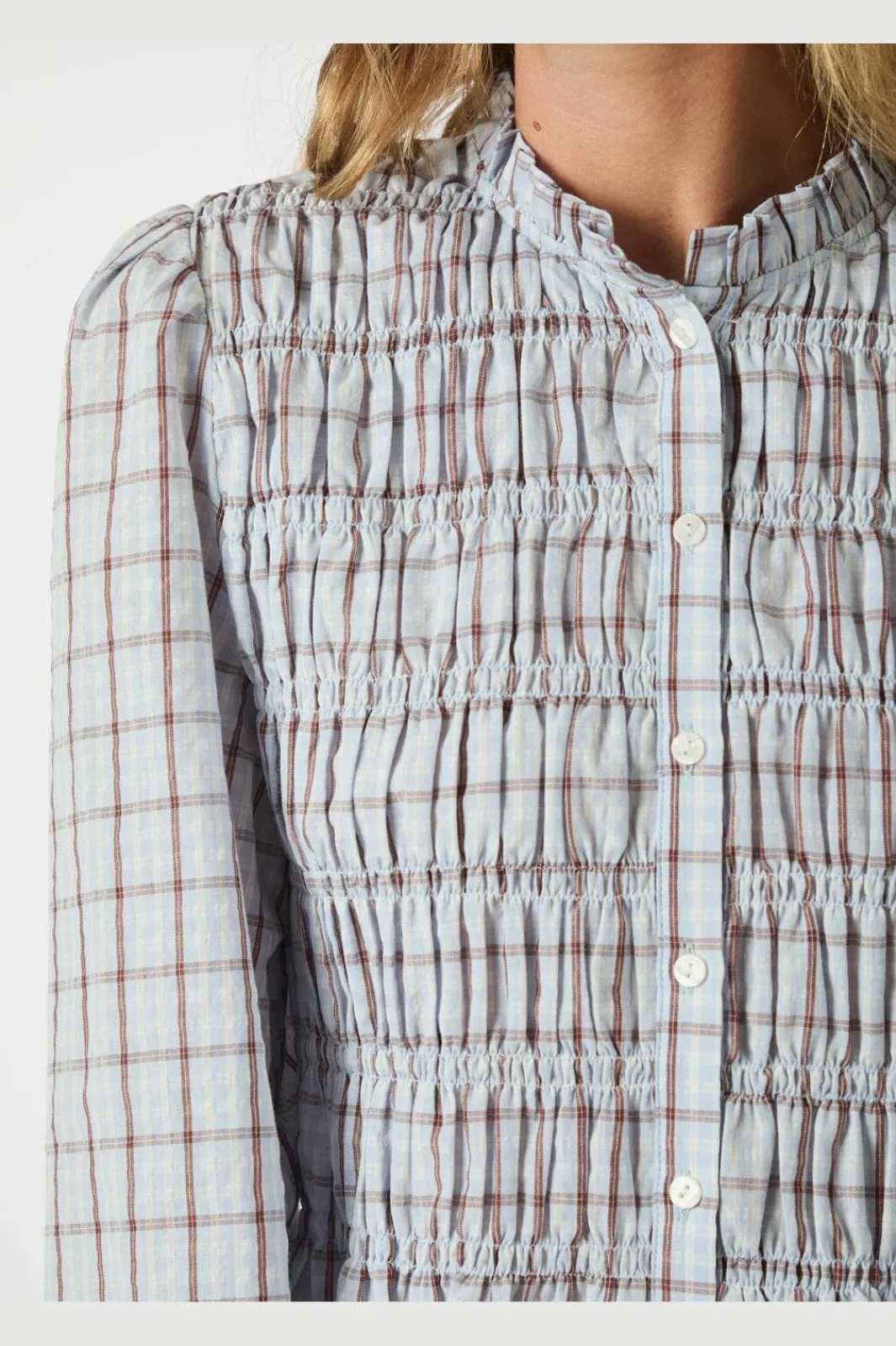 Online Neo Noir Mocca Smock Check Blouse 166900 145