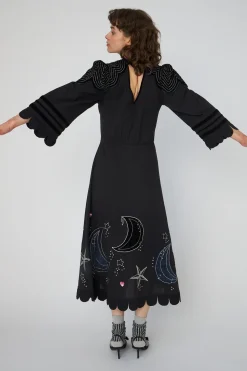 Stella Nova Moon And Star Embroidered Midi Dressms54-4316 999 Black