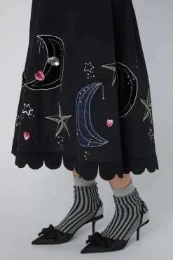 Stella Nova Moon And Star Embroidered Midi Dressms54-4316 999 Black
