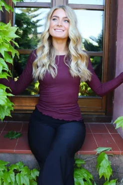 Online Liberte Natalia Ls Round Neck Blouse 9914 Bordeaux