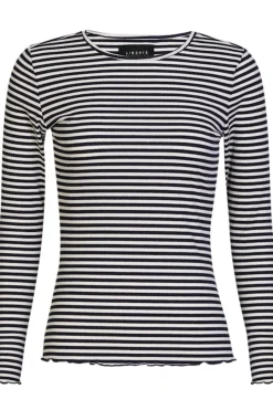 Sale Liberte Natalia Ls Round Neck Blouse 9914 Navy Creme Gold Stripe