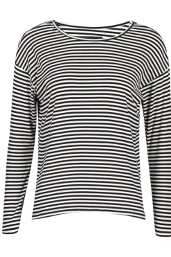 New Liberte Natalia-Ls-Boxy-Blouse Black Creme Small Stripe