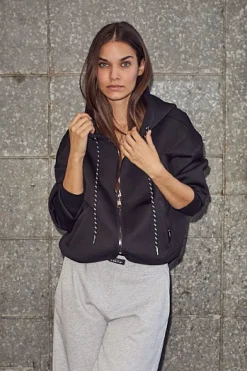 Sale Haute L'Amitié Neo Crop Zip Hoodie HL10266 Black
