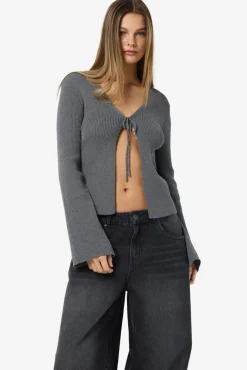 Clearance Noisy May Nmaylin L/S Tie Knit Cardigan Dd 4803686 Charcoal Gray