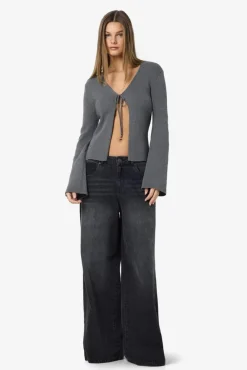 Clearance Noisy May Nmaylin L/S Tie Knit Cardigan Dd 4803686 Charcoal Gray
