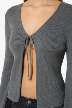 Clearance Noisy May Nmaylin L/S Tie Knit Cardigan Dd 4803686 Charcoal Gray