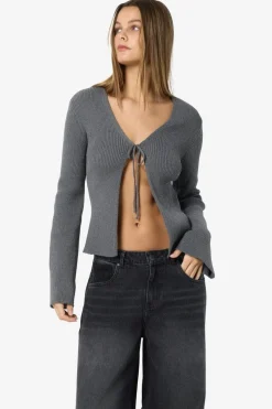 Clearance Noisy May Nmaylin L/S Tie Knit Cardigan Dd 4803686 Charcoal Gray