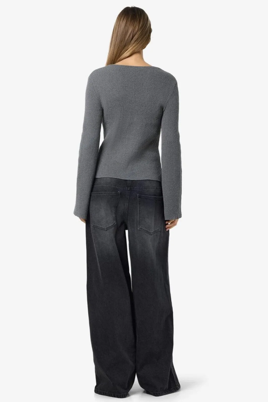Clearance Noisy May Nmaylin L/S Tie Knit Cardigan Dd 4803686 Charcoal Gray