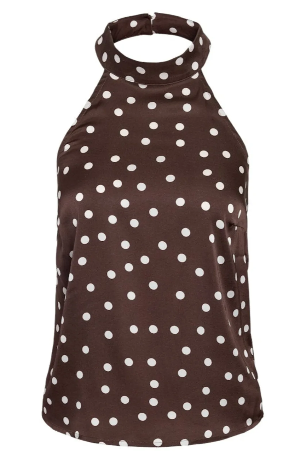 Discount Noisy May Nmbambi Halterneck Satin Top 5054643 Chocolate Brown White Polka