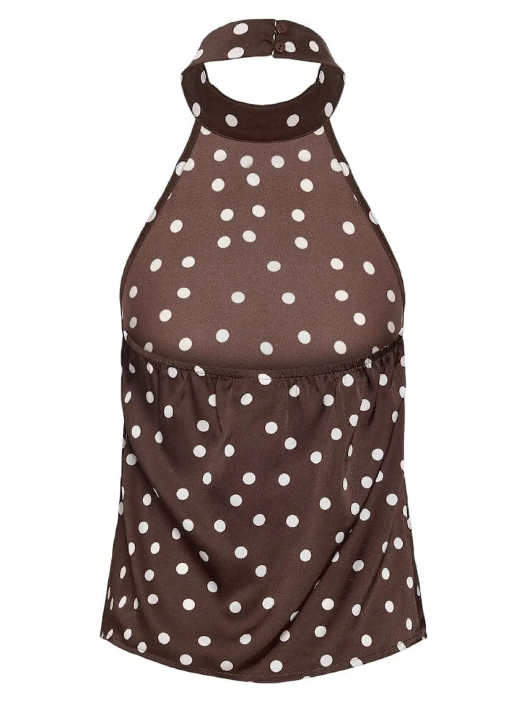 Discount Noisy May Nmbambi Halterneck Satin Top 5054643 Chocolate Brown White Polka