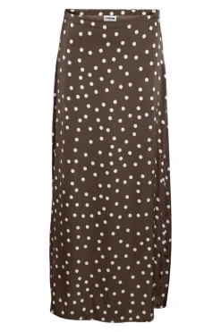 Discount Noisy May Nmbambi Midi Satin Skirt 5054595 Chocolate Brown White Polka