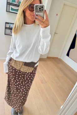 Discount Noisy May Nmbambi Midi Satin Skirt 5054595 Chocolate Brown White Polka