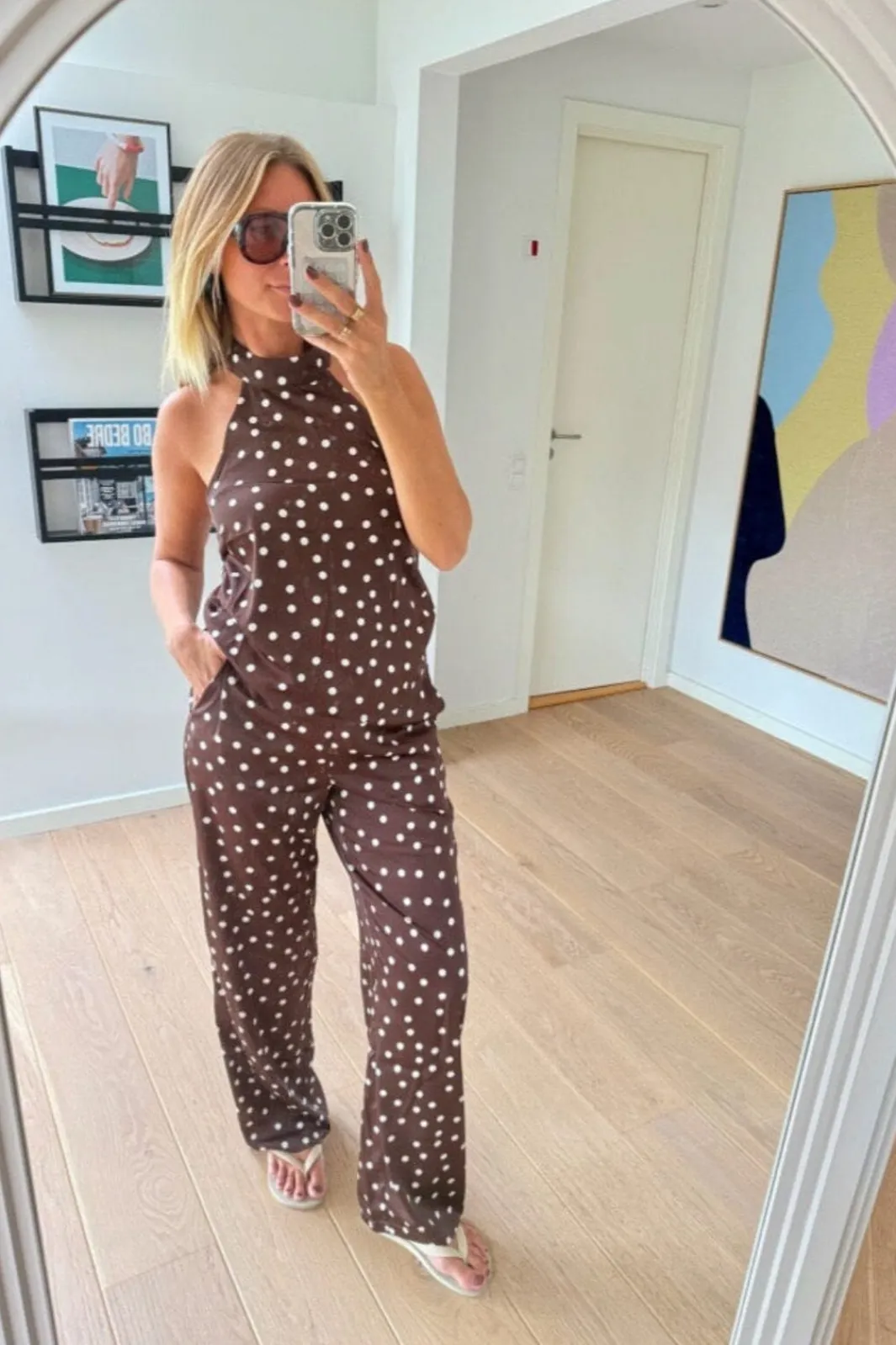 Online Noisy May Nmbambi Satin Pant 5054526 Chocolate Brown White Polka