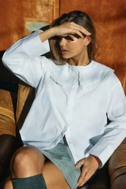 Noisy May Nmeliza L/S Embr Collar Shirt 4921981 Bright White