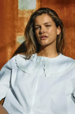 Noisy May Nmeliza L/S Embr Collar Shirt 4921981 Bright White
