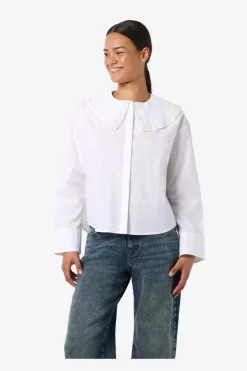 Noisy May Nmeliza L/S Embr Collar Shirt 4921981 Bright White