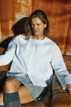 Noisy May Nmeliza L/S Embr Collar Shirt 4921981 Bright White