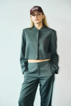 Online Noisy May Nmellie Rhinestone Cropped Jacket Fwd 4847913 Dark Grey Melange