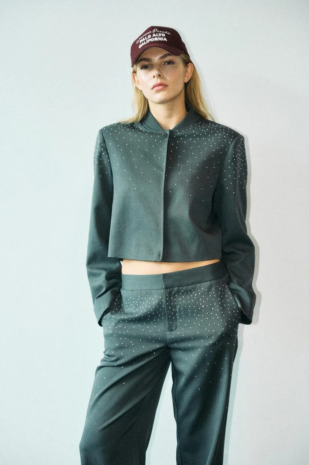 Online Noisy May Nmellie Rhinestone Cropped Jacket Fwd 4847913 Dark Grey Melange