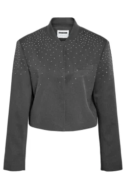 Online Noisy May Nmellie Rhinestone Cropped Jacket Fwd 4847913 Dark Grey Melange