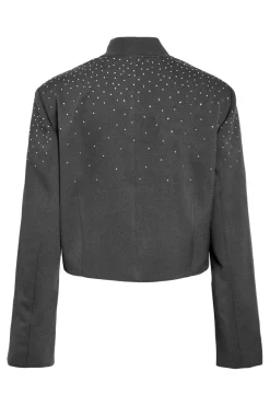 Online Noisy May Nmellie Rhinestone Cropped Jacket Fwd 4847913 Dark Grey Melange