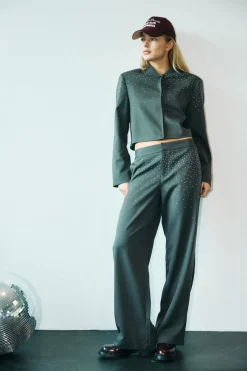 Online Noisy May Nmellie Rhinestone Pants Fwd 4847915 Dark Grey Melange
