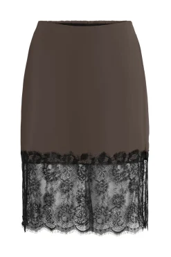 New Noisy May Nminferno Short Satin Lace Skirt 5069236 Chocolate Brown Black Lace