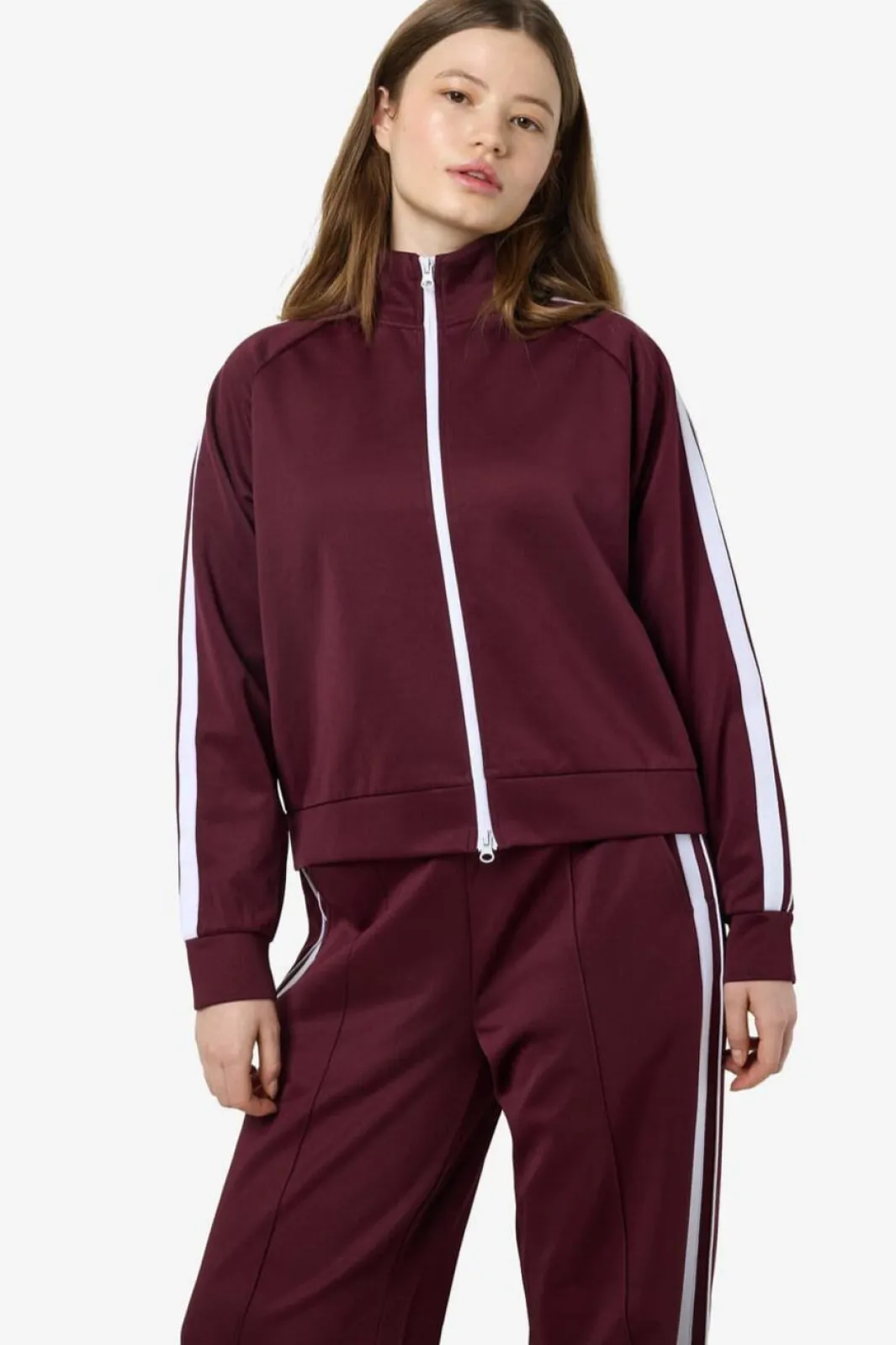 Hot Noisy May Nmjenna L/S High Neck Zipper 4837290 Windsor Wine White Stripes