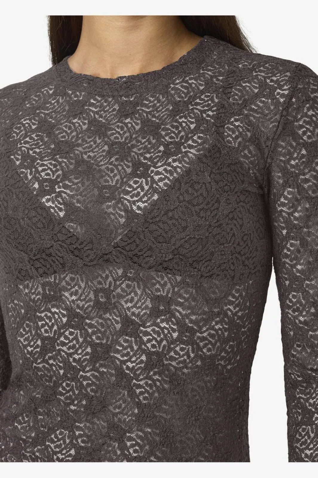 Discount Noisy May Nmjudith L/S Lace Top 4793425 Charcoal Gray