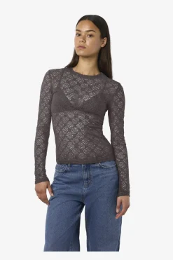 Discount Noisy May Nmjudith L/S Lace Top 4793425 Charcoal Gray