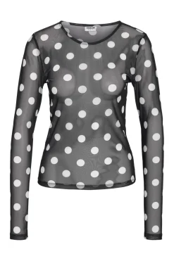 New Noisy May Nmjudith L/S Mesh Top Lx 5021359 Black Big Polka