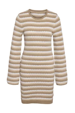 Clearance Noisy May Nmjulia L/S Flared Sleeve Dress Fwd 4907626 Oatmeal Birch & Beige Stripes