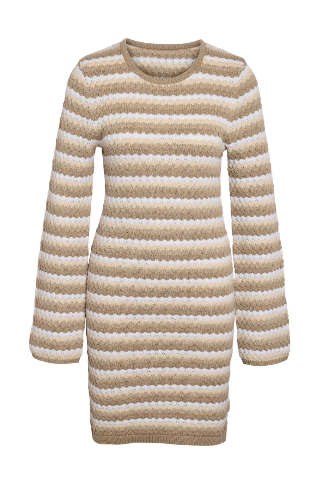 Clearance Noisy May Nmjulia L/S Flared Sleeve Dress Fwd 4907626 Oatmeal Birch & Beige Stripes