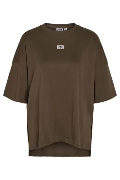 Noisy May Nmkim S/S Slit T-Shrt Fwd 5056308 Chocolate Brown White Emb