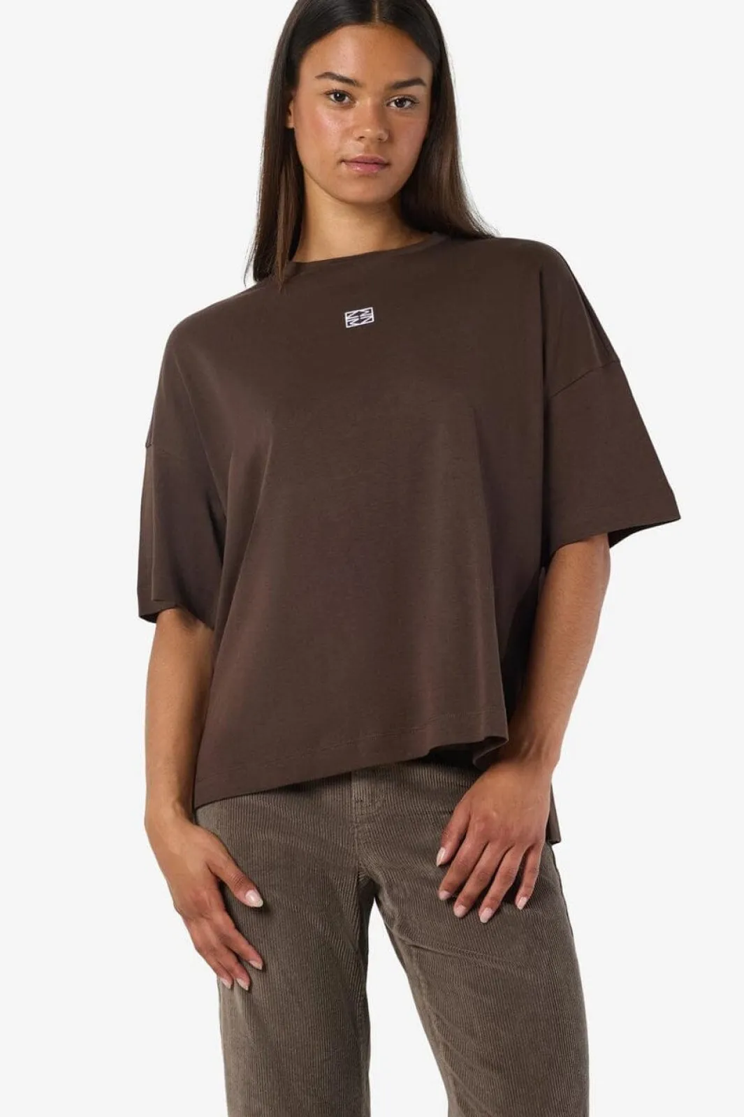 Noisy May Nmkim S/S Slit T-Shrt Fwd 5056308 Chocolate Brown White Emb