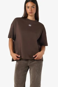 Noisy May Nmkim S/S Slit T-Shrt Fwd 5056308 Chocolate Brown White Emb