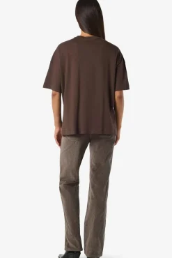 Noisy May Nmkim S/S Slit T-Shrt Fwd 5056308 Chocolate Brown White Emb