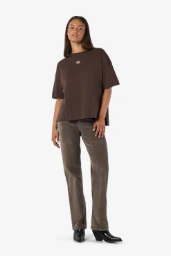 Noisy May Nmkim S/S Slit T-Shrt Fwd 5056308 Chocolate Brown White Emb