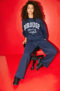 Outlet Noisy May Nmmellie L/S Crew Neck Sweat 5018979 Navy Blazer Print