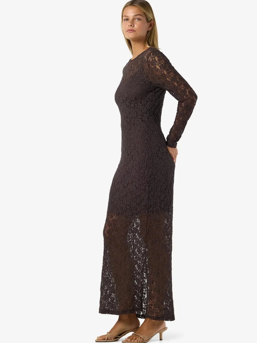 Sale Noisy May Nmmiriam L/S Maxi Lace Dress 5064757 Chocolate Brown