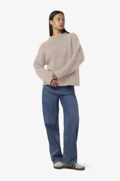 Hot Noisy May Nmnyla L/S Loose High Neck Knit Fwd Dd 4798741 Humus Melange