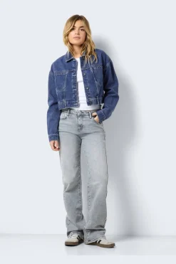 Online Noisy May Nmronja L/S Crop Jacket Vi433Mb 4411985 Medium Blue Denim