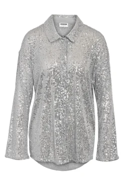 Sale Noisy May Nmscarlet L/S Sequin Shirt 4843327 Silver