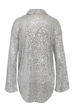 Sale Noisy May Nmscarlet L/S Sequin Shirt 4843327 Silver