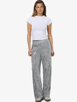 Discount Noisy May Nmscarlet Sequin Wide Pants 4843311 Silver