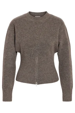 Noisy May Nmsloan L/S O-Neck Zip Knit Fwd 4854885 Morel Melange