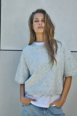 Online Noisy May Nmsmilla S/S Cable Knit Top 4923869 Light Grey Melange