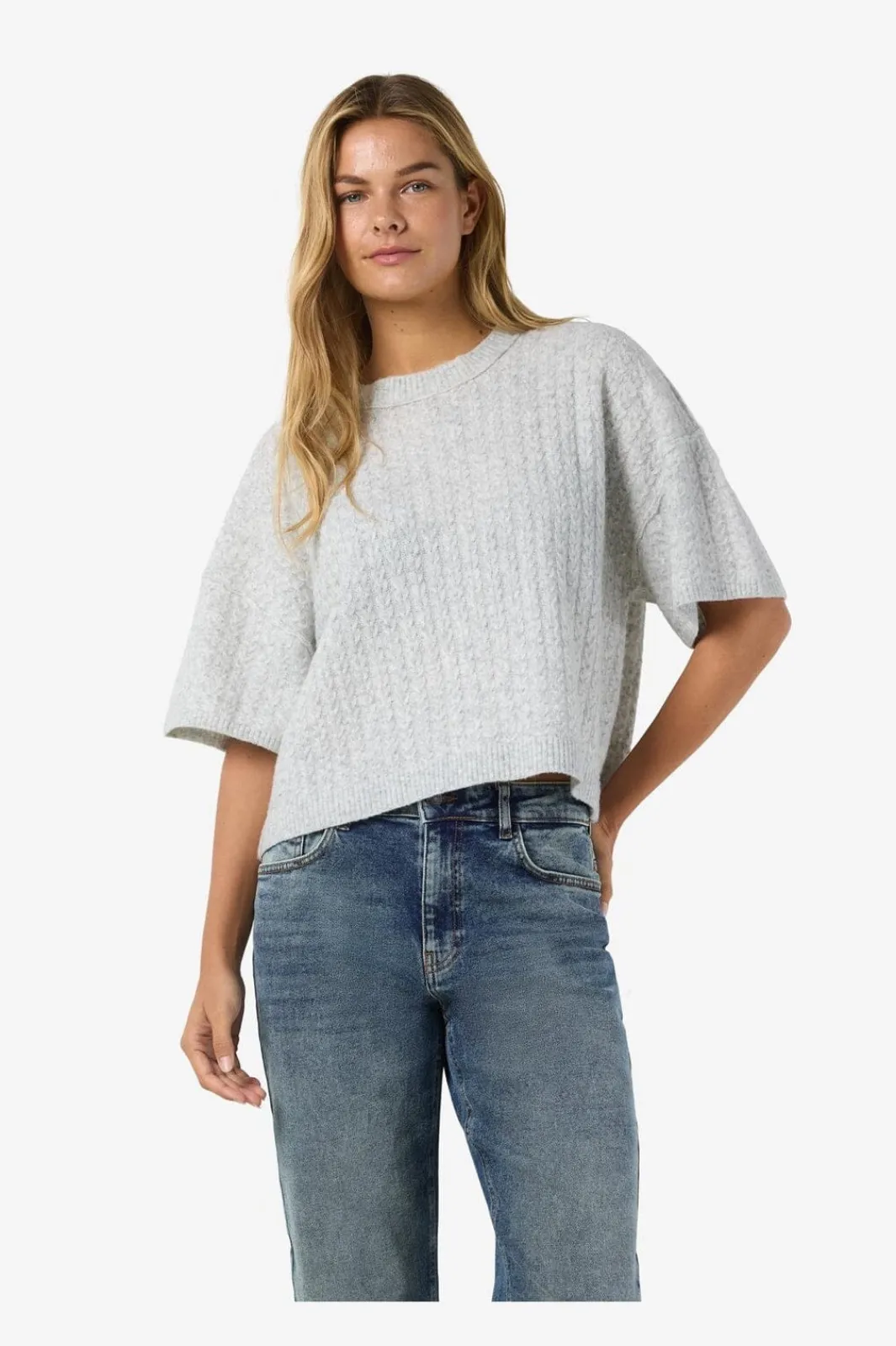 Online Noisy May Nmsmilla S/S Cable Knit Top 4923869 Light Grey Melange