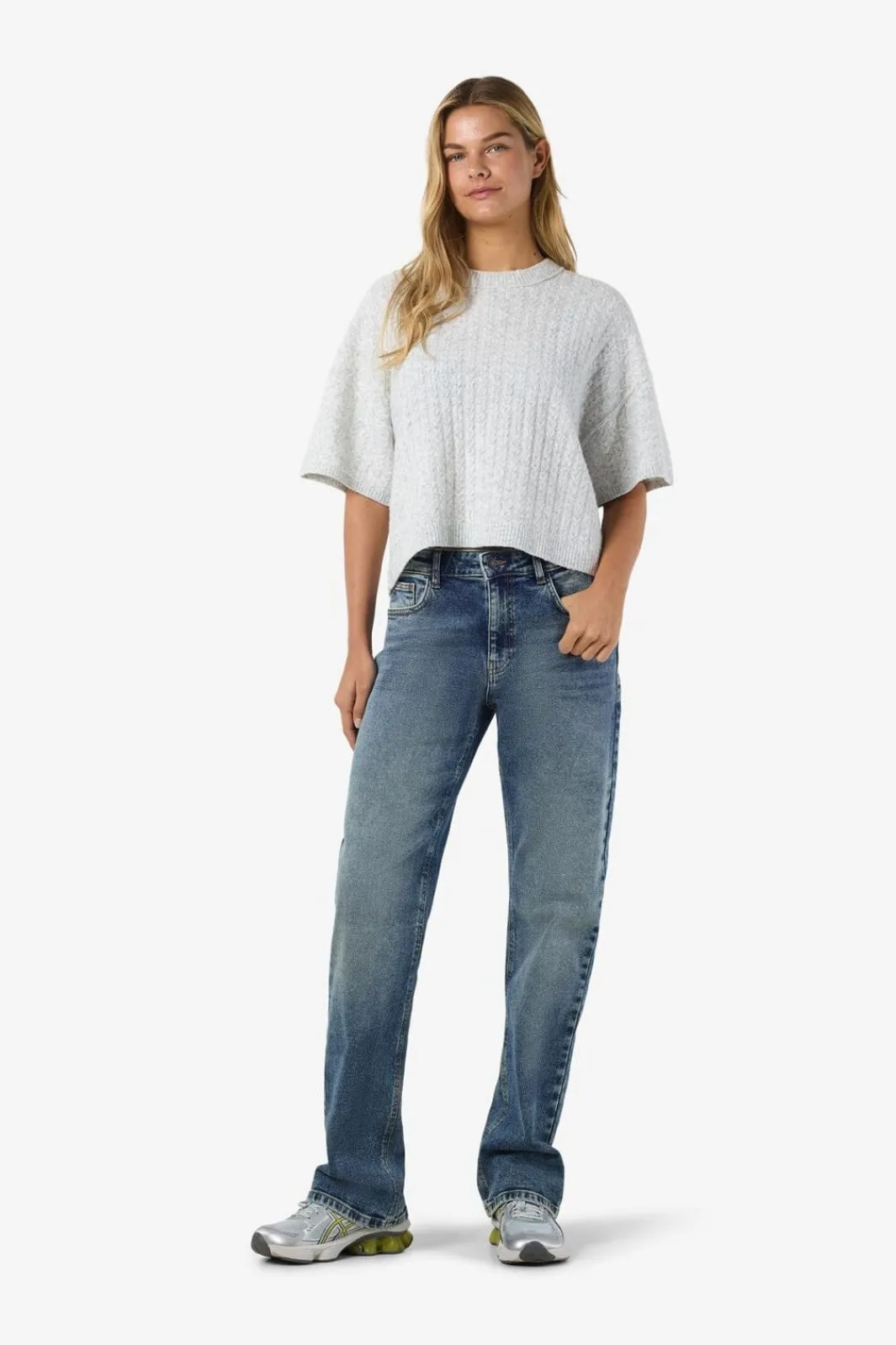 Online Noisy May Nmsmilla S/S Cable Knit Top 4923869 Light Grey Melange